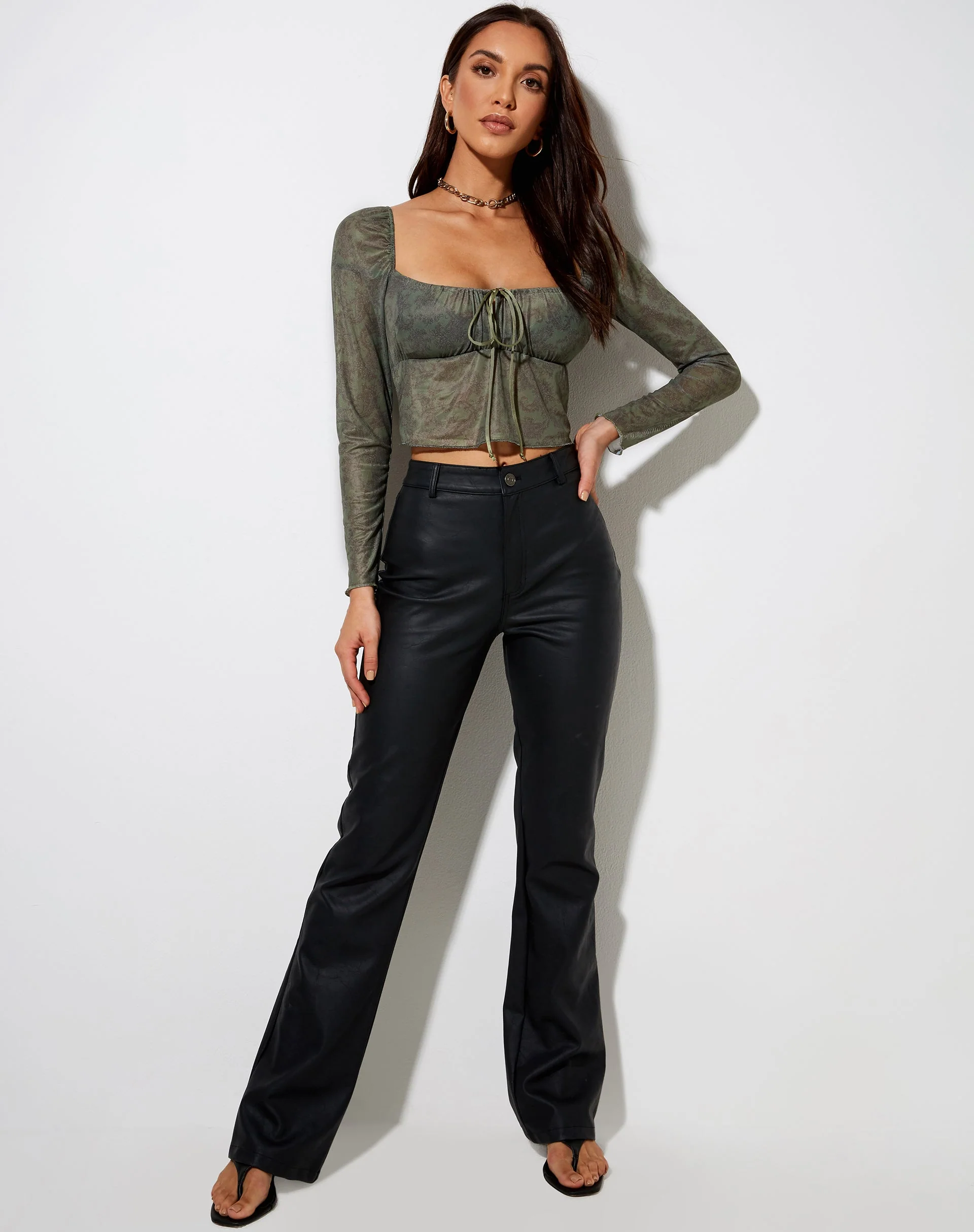 Sanila Crop Top in Mono Paisley Green - Image 3