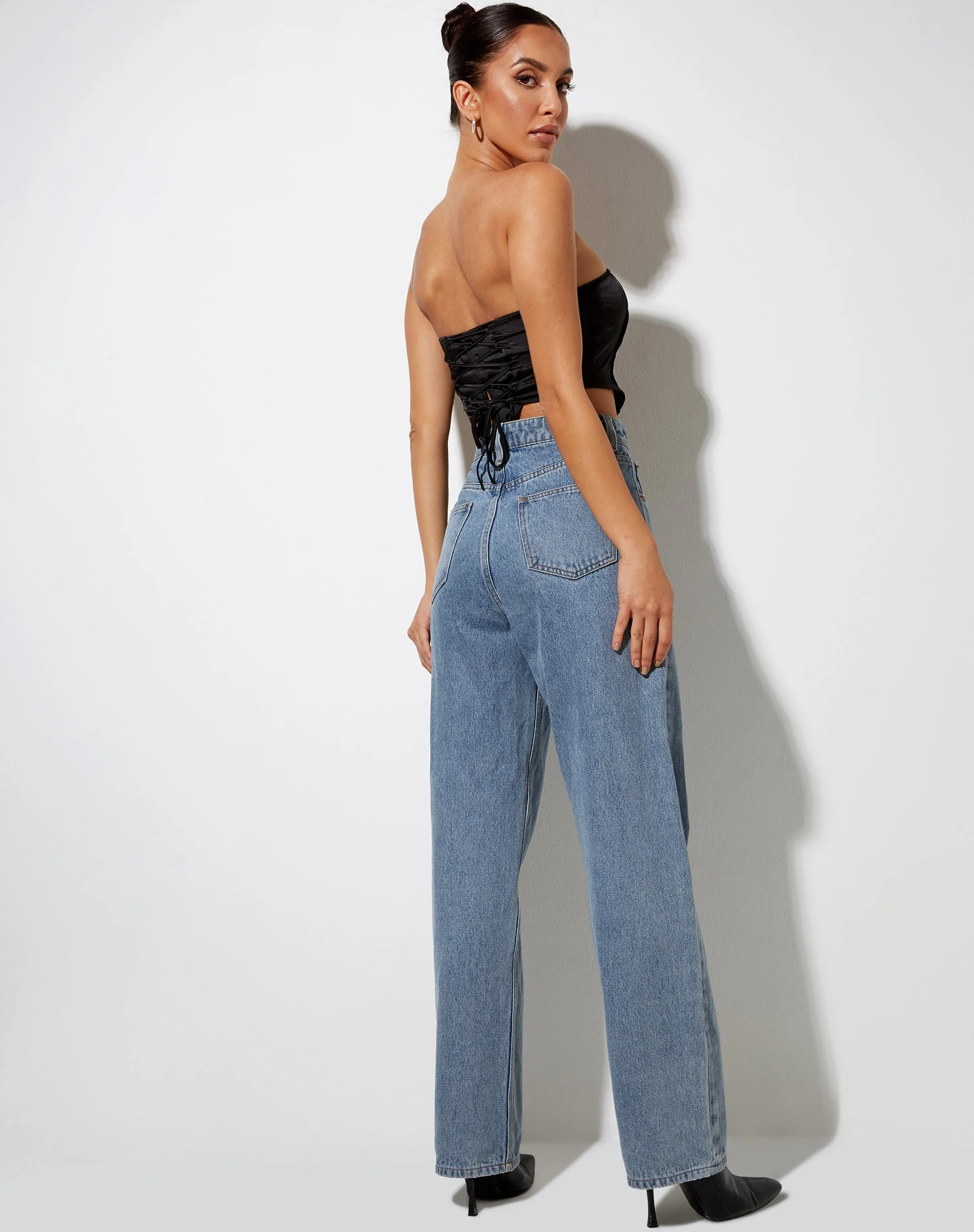 Sanja Bandeau Top in Satin Black - Image 4