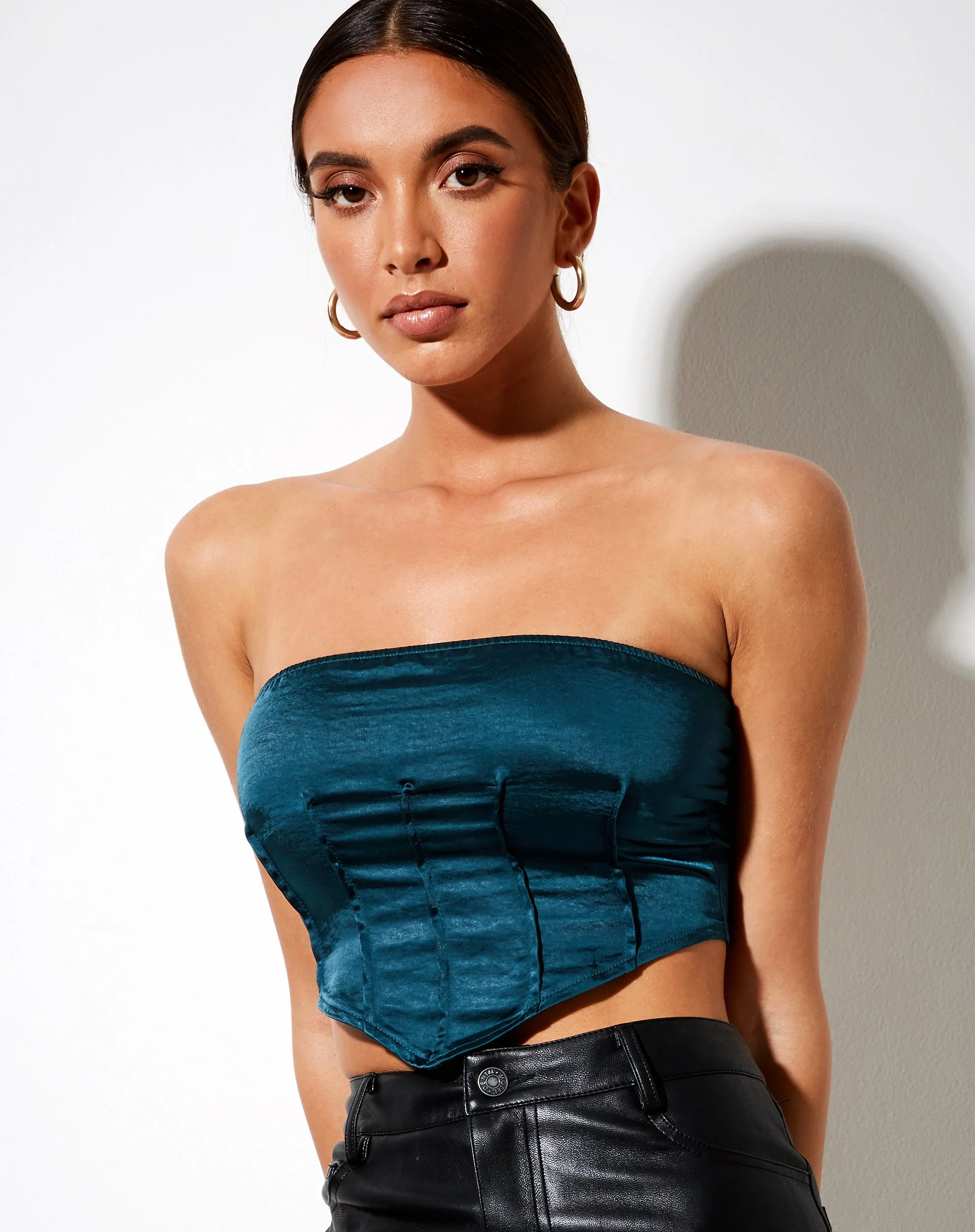 Sanja Bandeau Top in Satin Teal - Image 2