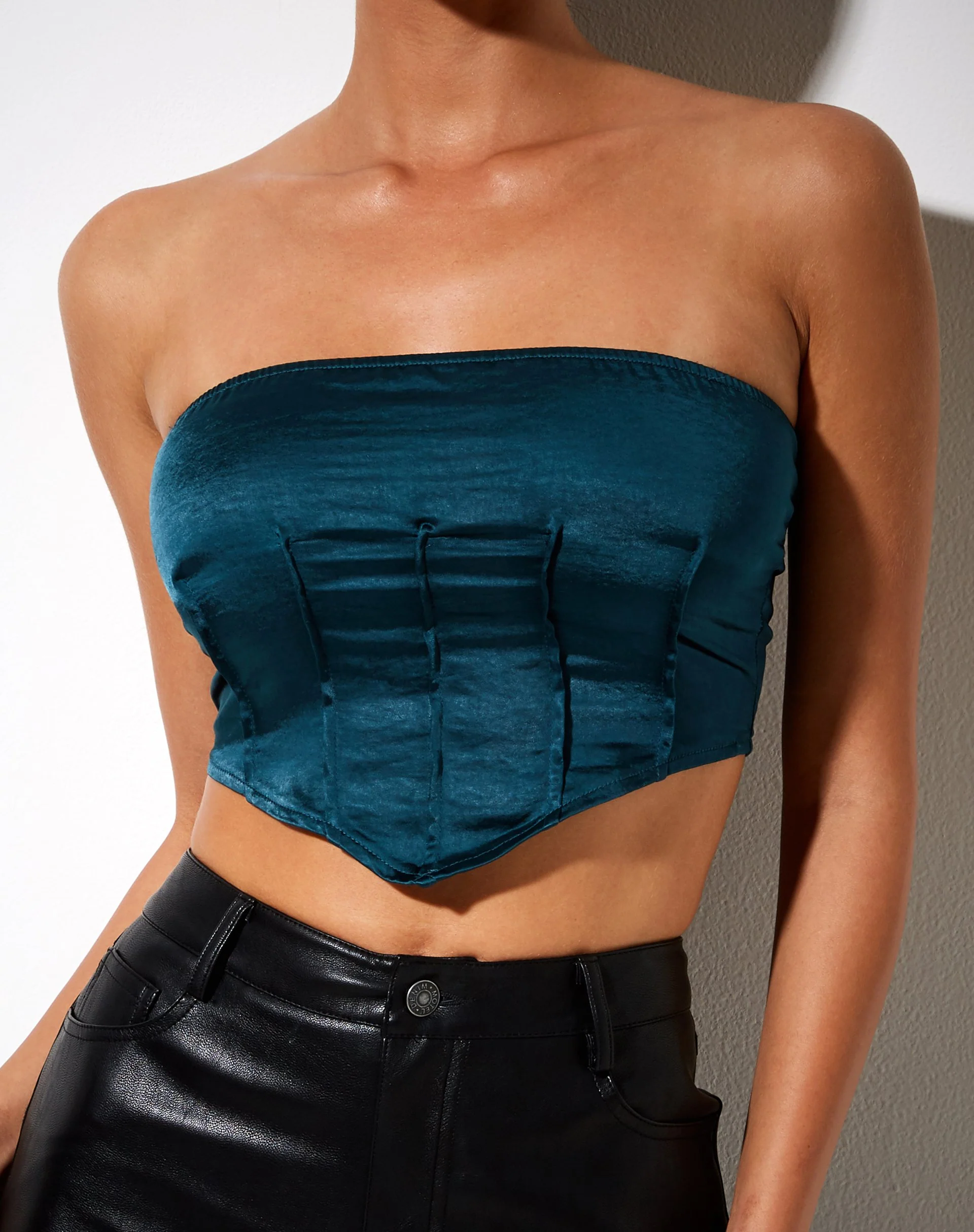 Sanja Bandeau Top in Satin Teal - Image 4