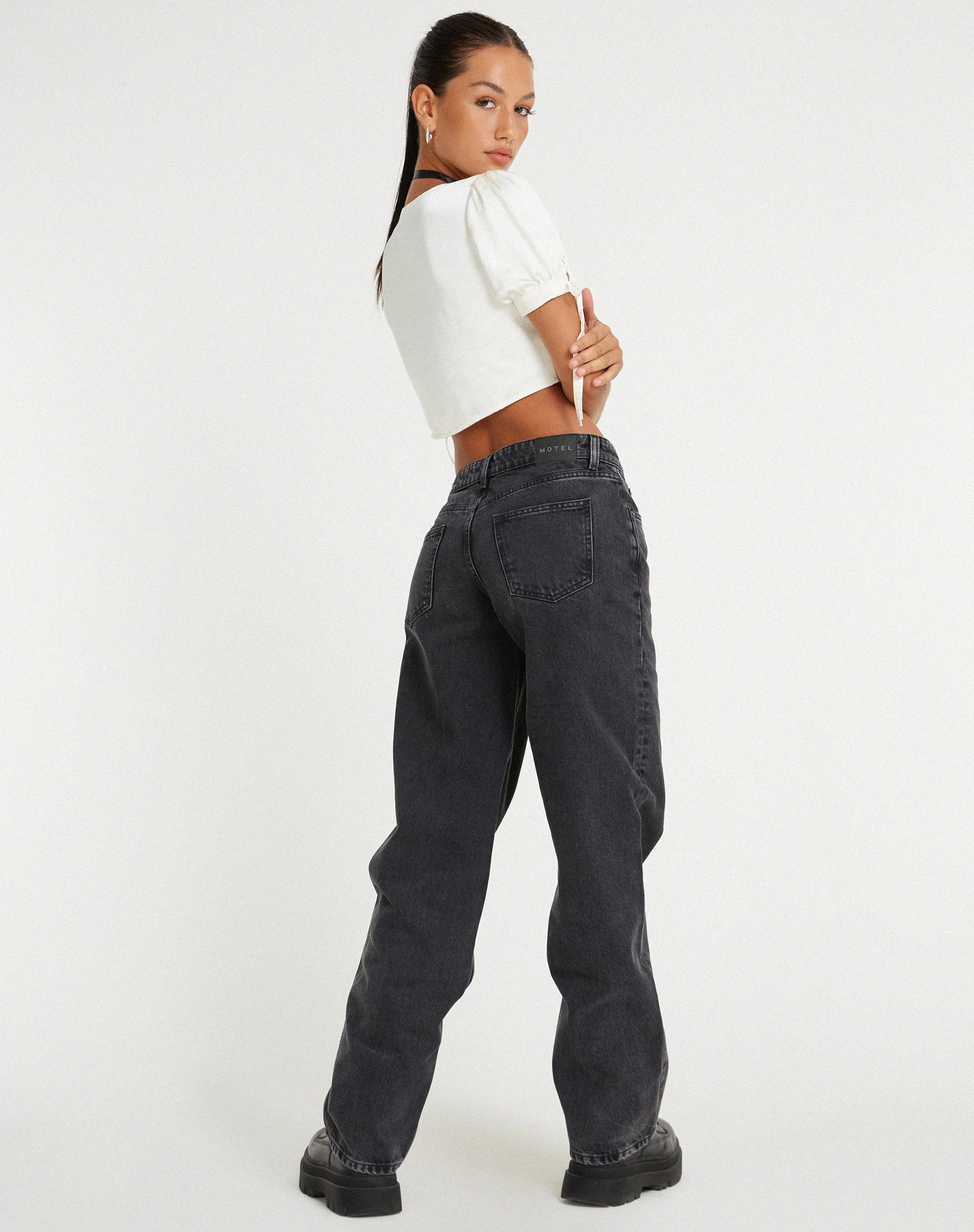 Sanura Tie Up Crop Top in Satin Ivory - Image 5