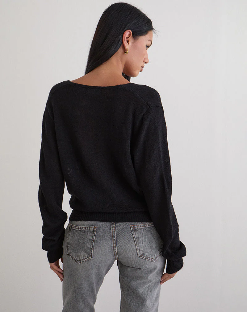 Saroya Plunge Wrap Top in Knit Black - Image 4