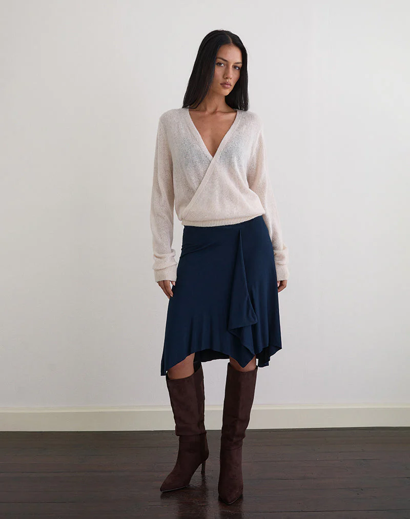 Saroya Plunge Wrap Top in Knit Ecru - Image 3