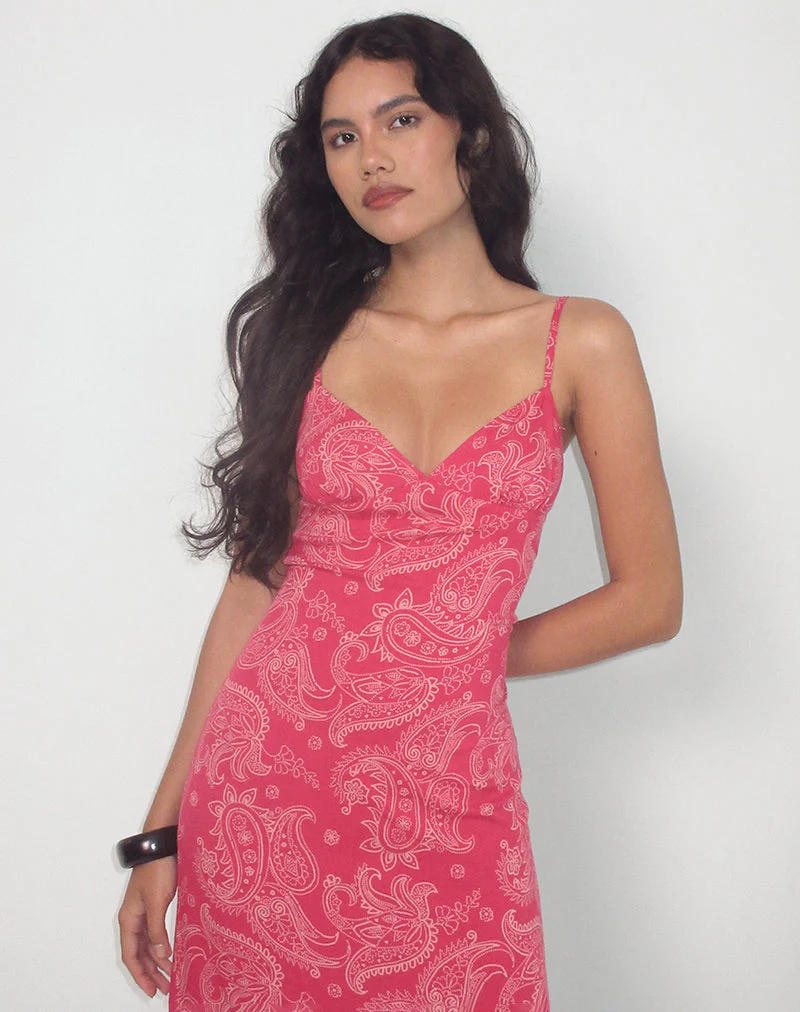 Sastra Midi Dress in Retro Paisley Pink - Image 3