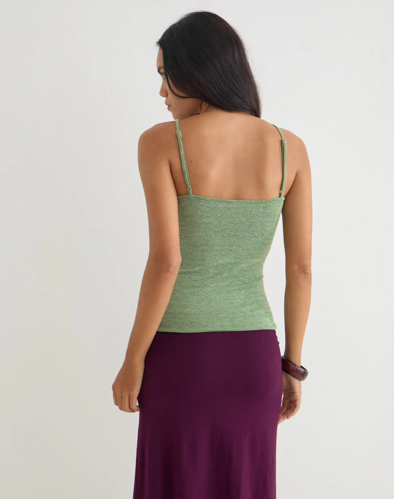 Satuna Top with Beads in Shimmer Knit Sage Green - Image 5