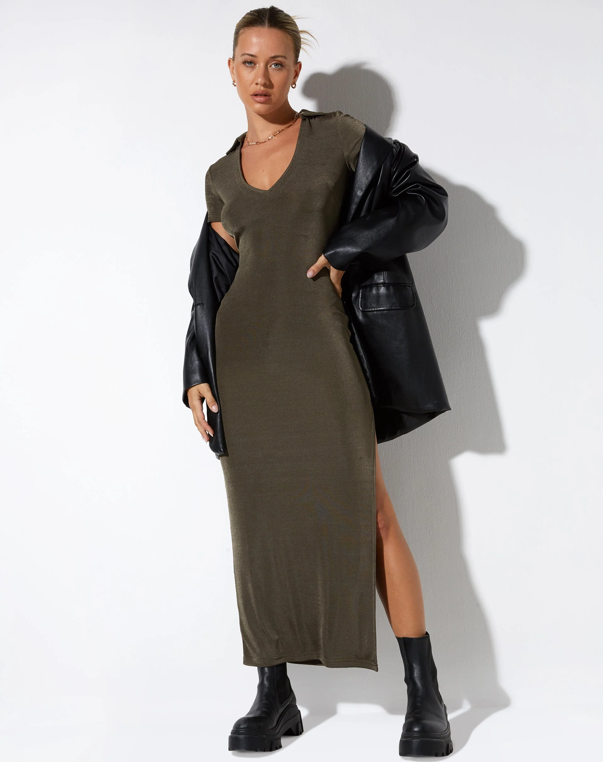 Savita Maxi Dress in Dark Olive - Image 2