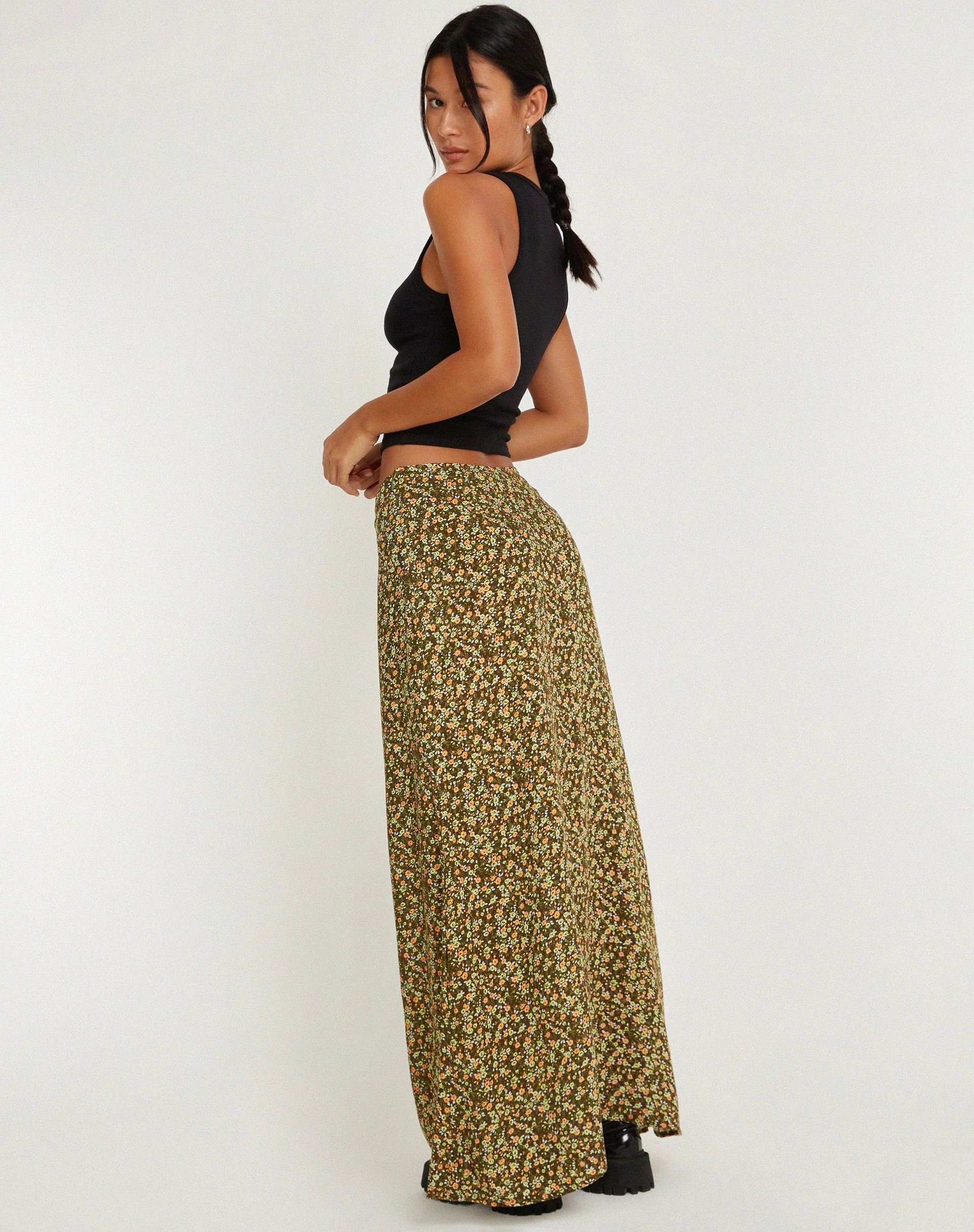 Sayan Maxi Skirt in Grungey Floral Khaki - Image 2