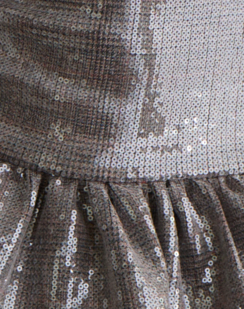 Seada Peplum Top in Sequin Check Brown - Image 7