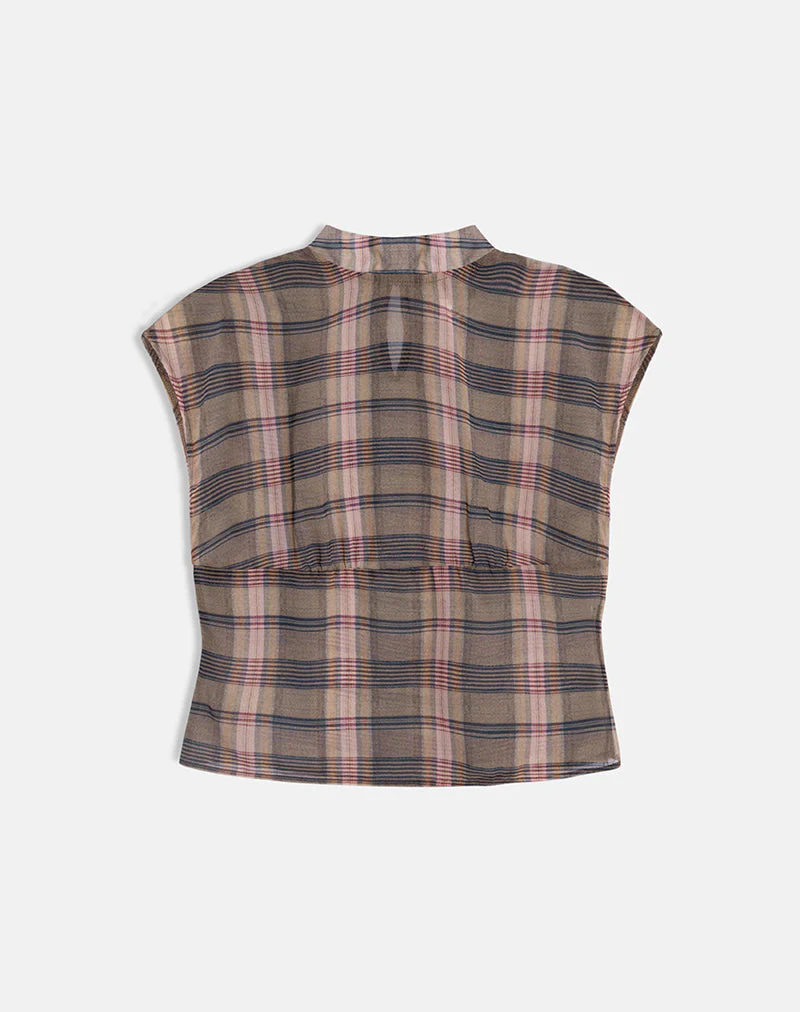 Sekala Top in Brown and Pink Blurry Check - Image 5