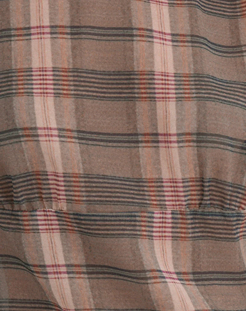 Sekala Top in Brown and Pink Blurry Check - Image 6