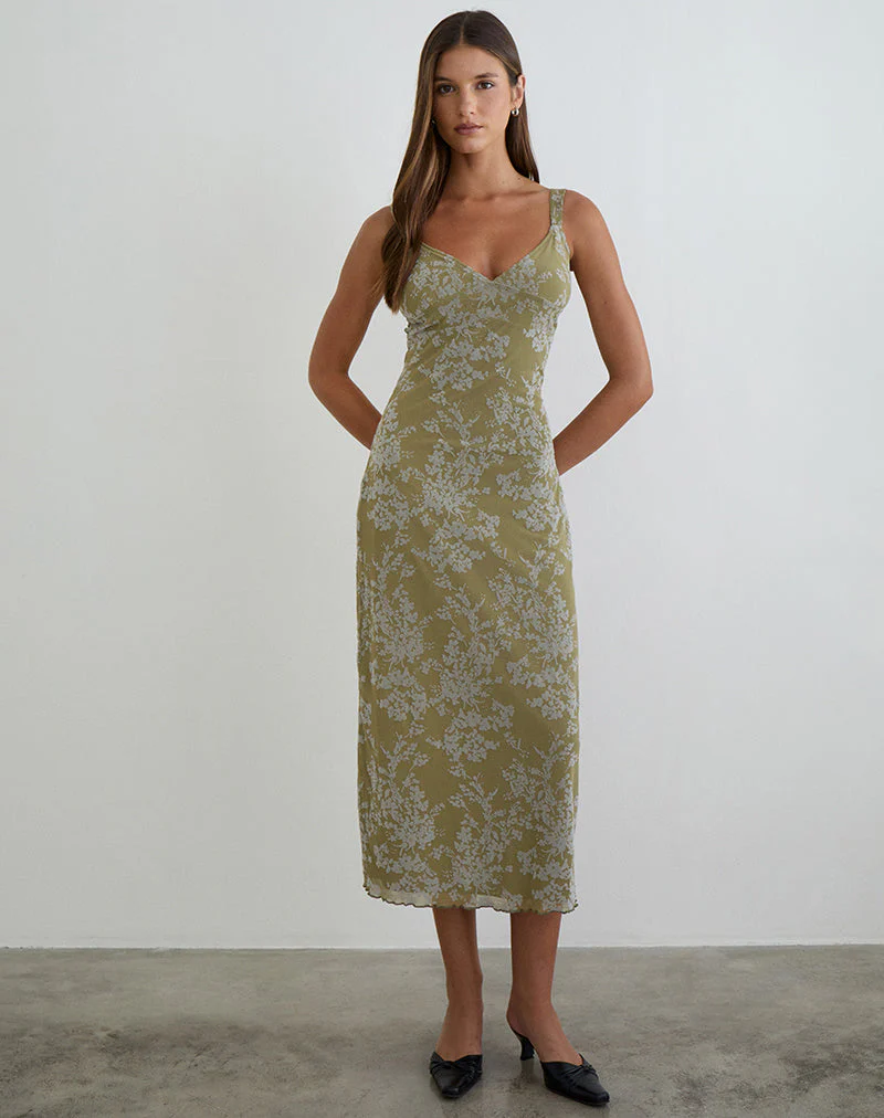 Selayu Midi Dress in Moss Petal Olive - Image 2