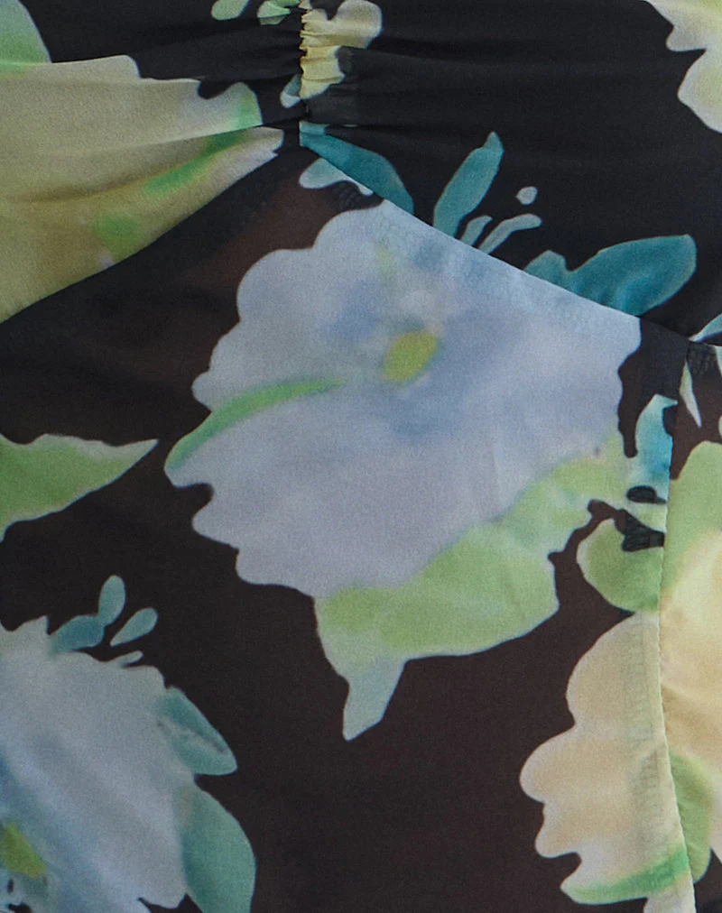 Selita Top in Black Chiffon with Crystal Flower Print - Image 6