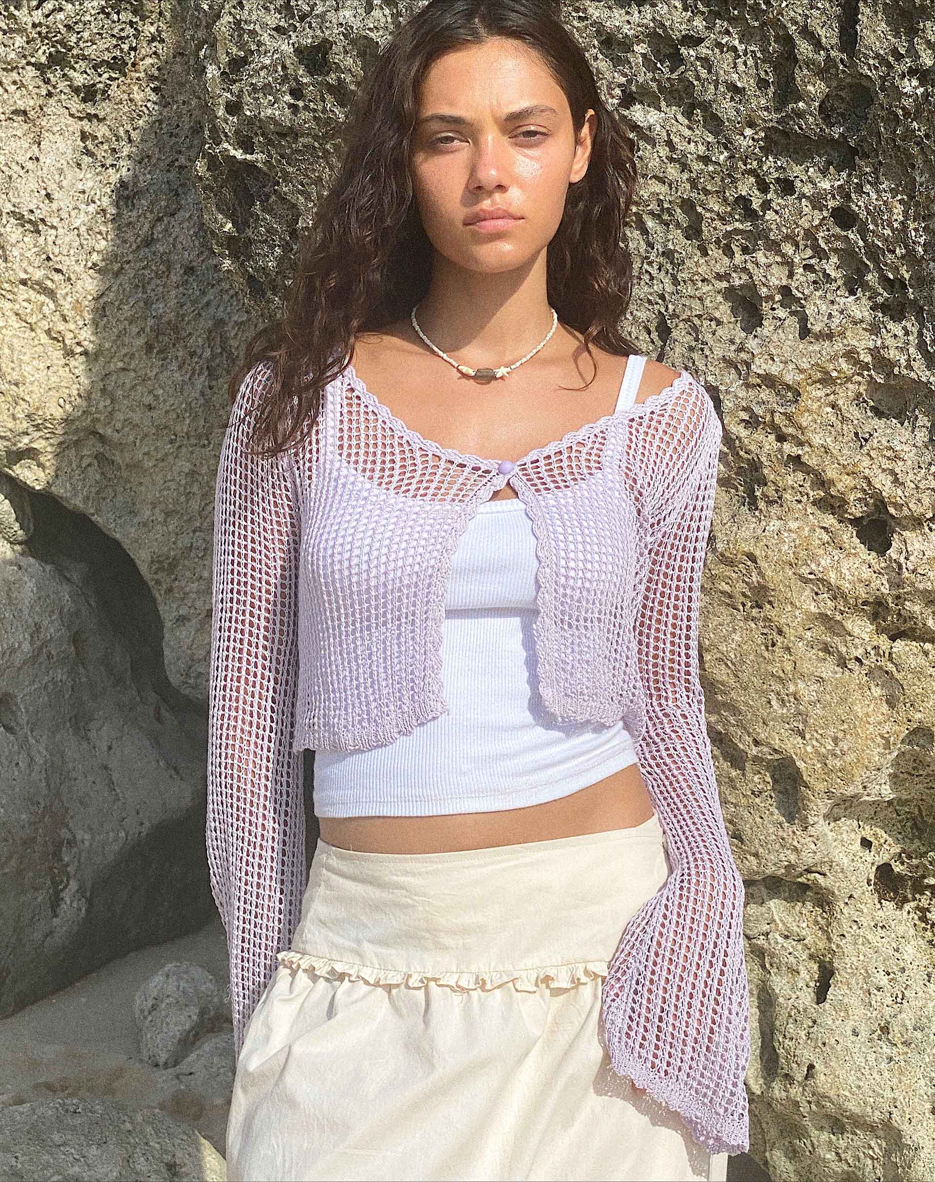 Septa Cropped Knit Cardigan in Lilac - Image 2