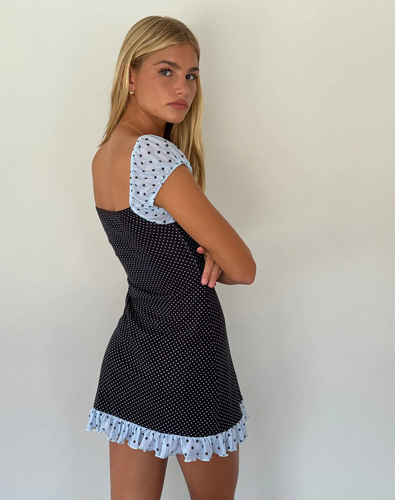 Sevda Mini Dress in Blue Black Basic Polka - Image 5