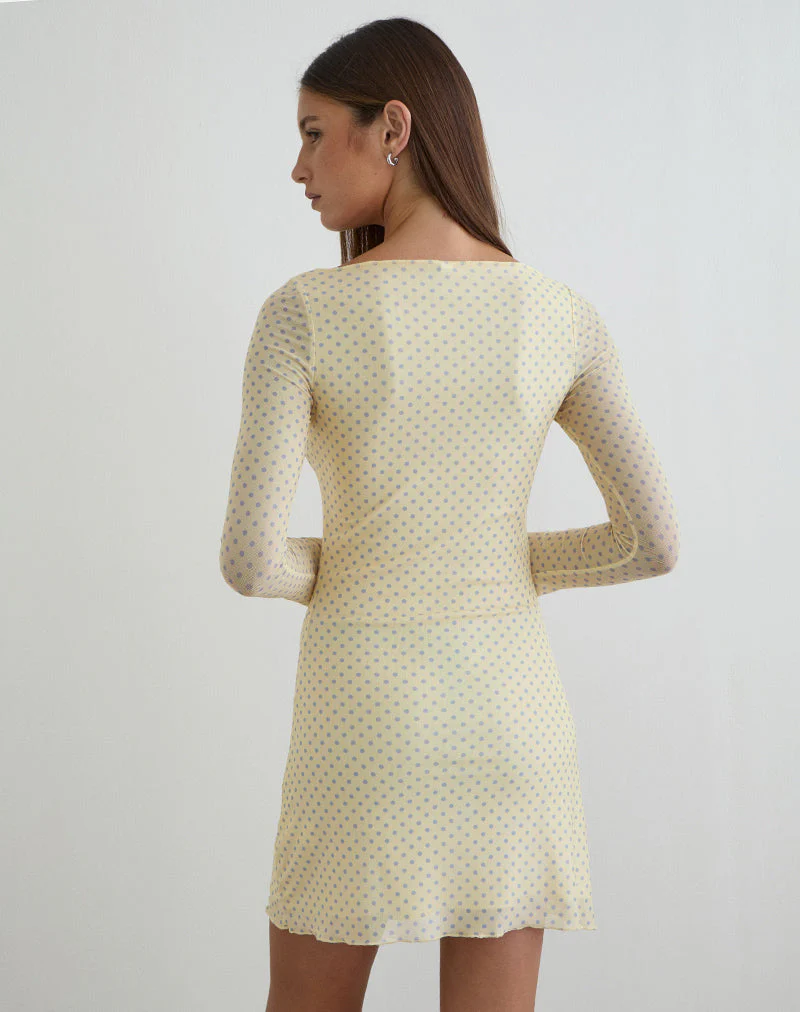 Sevila Mini Dress in Yellow with Compact Grey Polka - Image 4