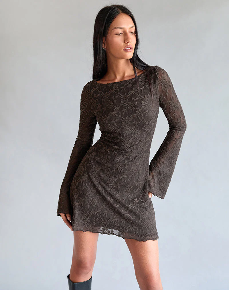 Sevila Dress in Jacquard Knit Dark Brown - Image 4