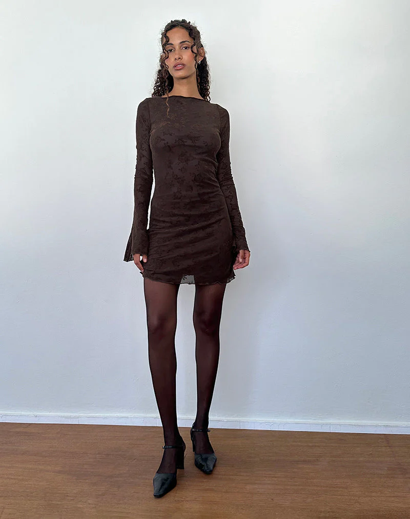 Sevila Long Sleeve Mini Dress in Romantic Rose Flock Brown - Image 5