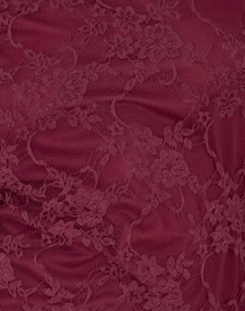 Sevila Long Sleeve Mini Dress Lace Burgundy - Image 6