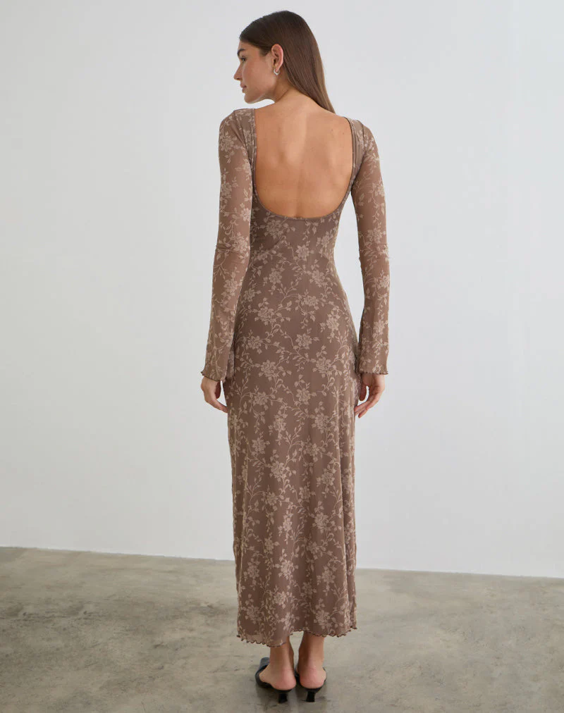 Shaleed Maxi Dress in Leafy Flock Dark Taupe - Image 2