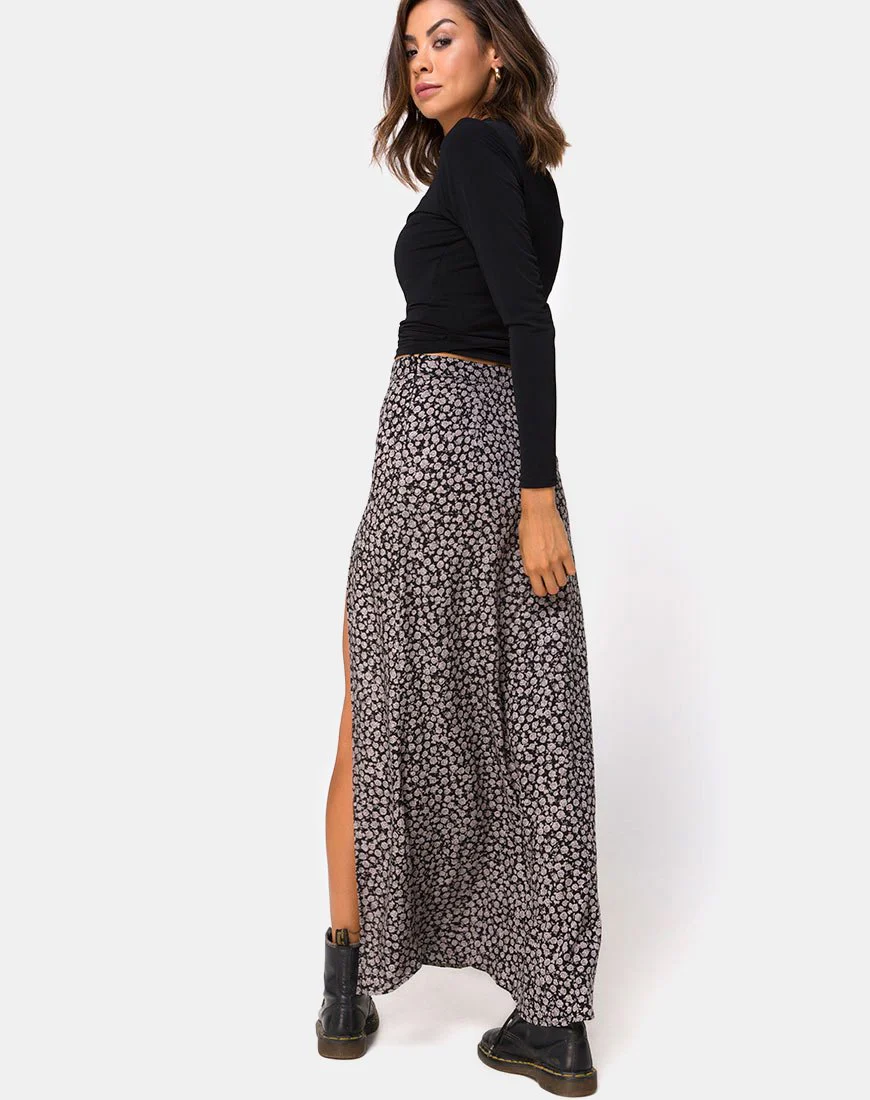 Shayk Maxi Skirt in Ditsy Rose Black - Image 5