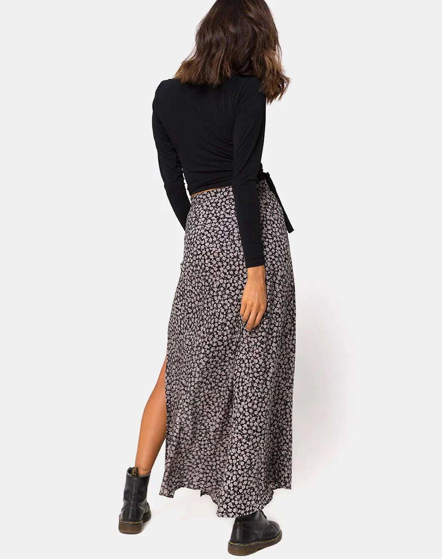 Shayk Maxi Skirt in Ditsy Rose Black - Image 7