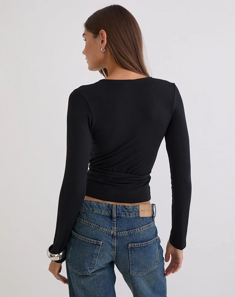 Sheon Long Sleeve Top in Rib Black - Image 5