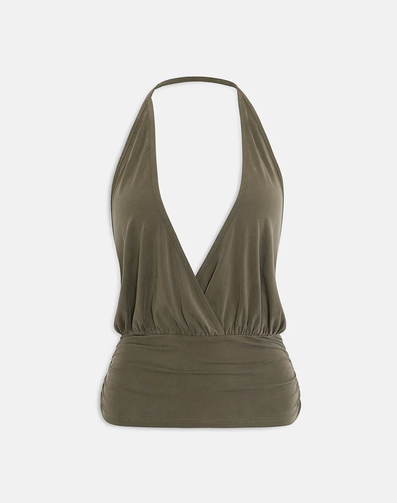 Sherlyn Halter Top in Cupro Khaki - Image 3