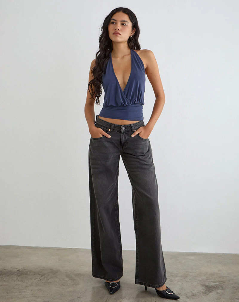 Sherlyn Halter Top in Cupro Navy - Image 3