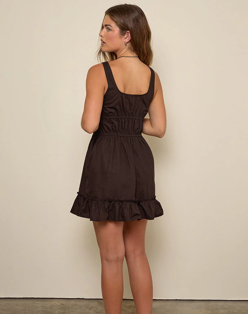Shoyo Frill Mini Dress in Bitter Chocolate - Image 4