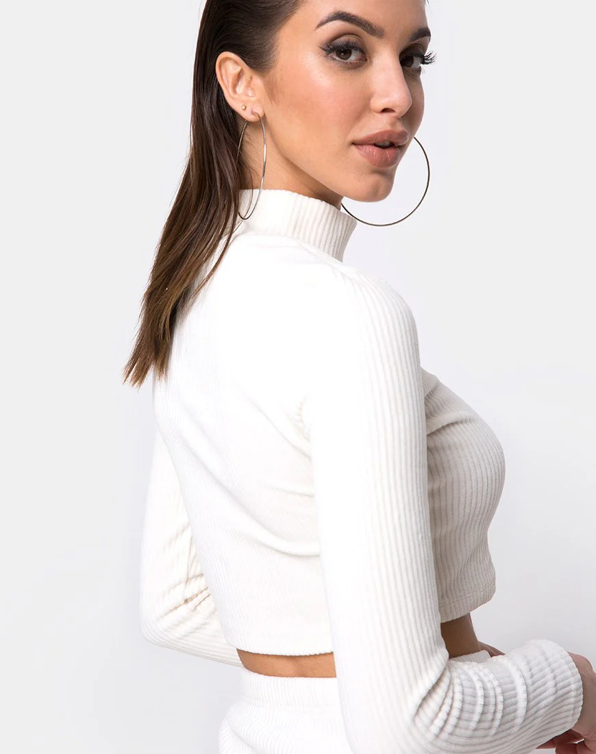 Shureen Crop Top in Velvet Rib White - Image 2