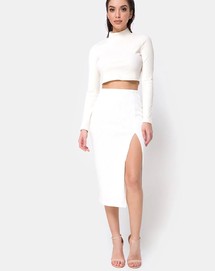 Shureen Crop Top in Velvet Rib White - Image 3