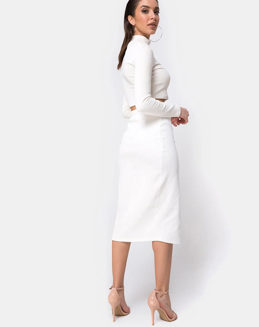 Shureen Crop Top in Velvet Rib White - Image 4