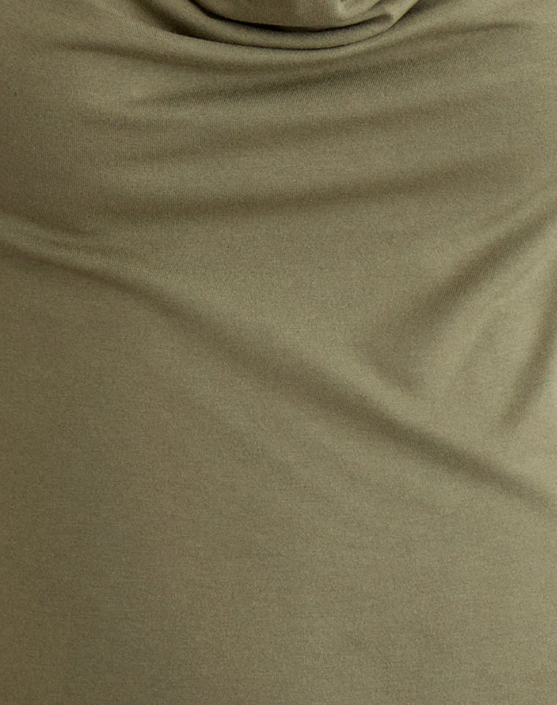 Slater Studded Top in Rayon Jersey Khaki - Image 6