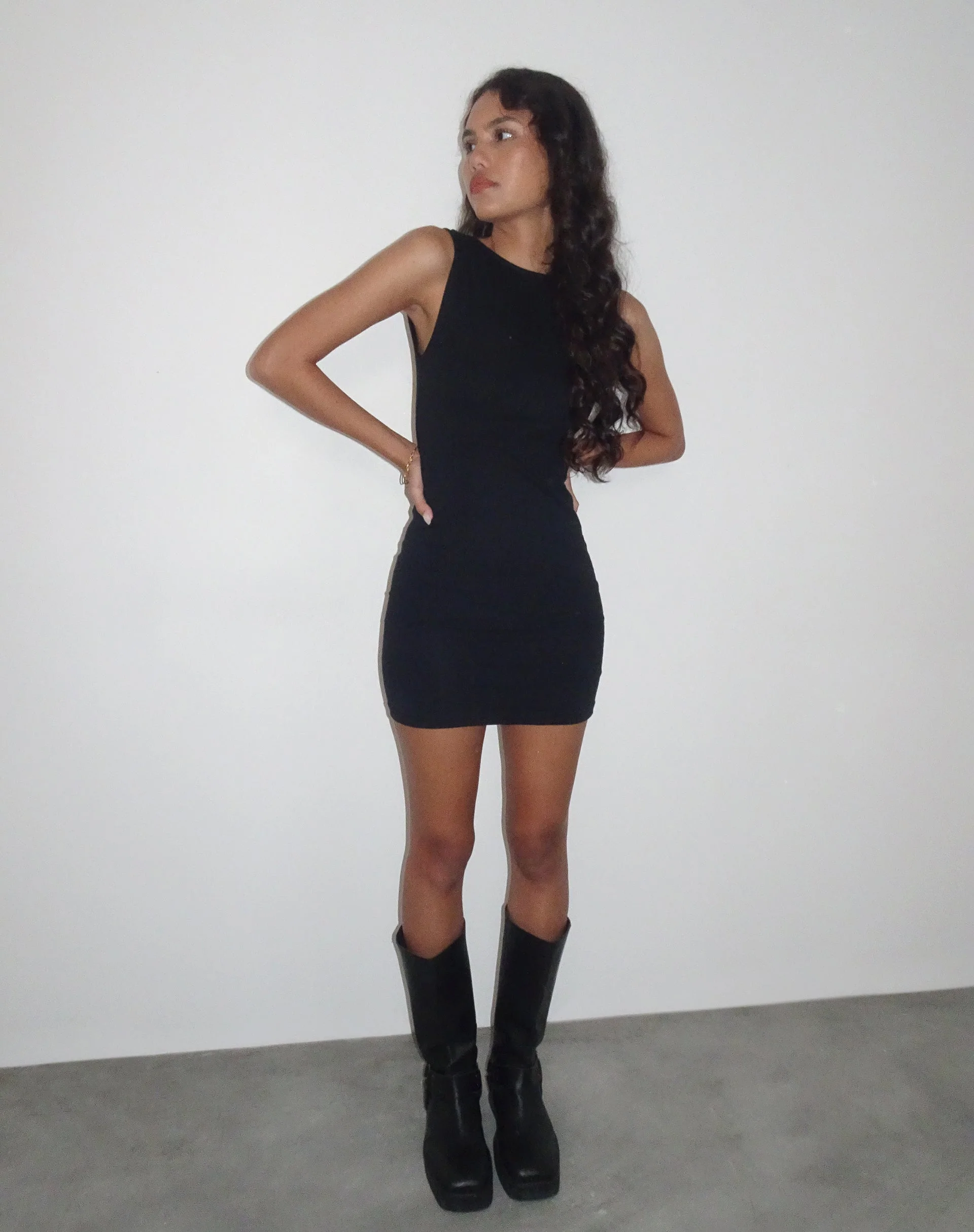 Slony Low Back Mini Dress in Black Lycra - Image 4