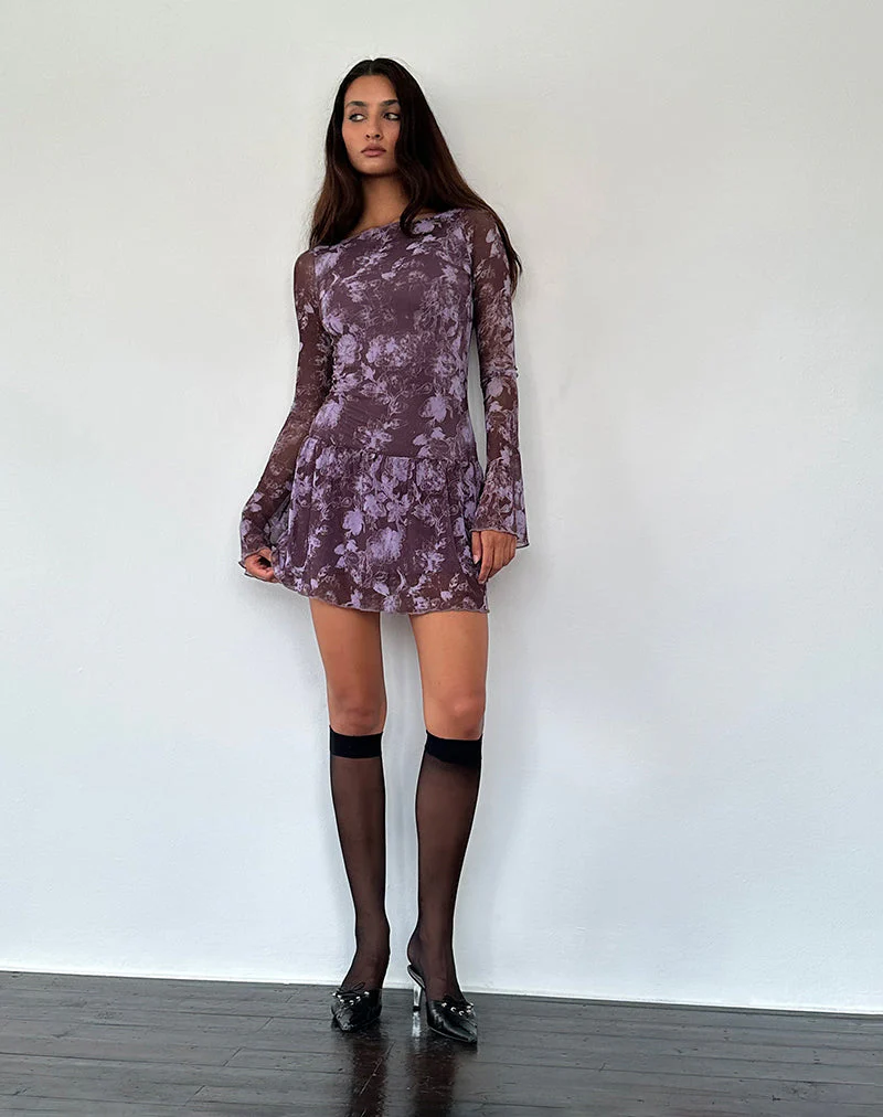 Sonata Mini Dress in Botanic Sketch Purple - Image 4