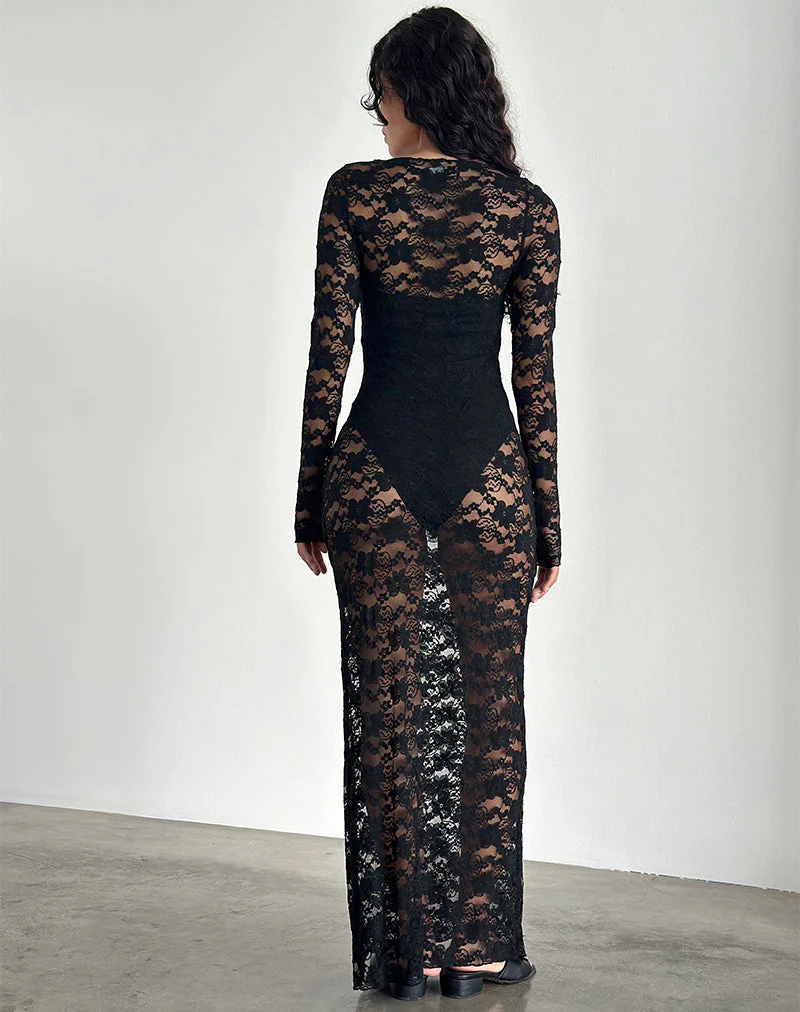 Sophie Unlined Maxi Dress in Black Jasmine Lace - Image 4