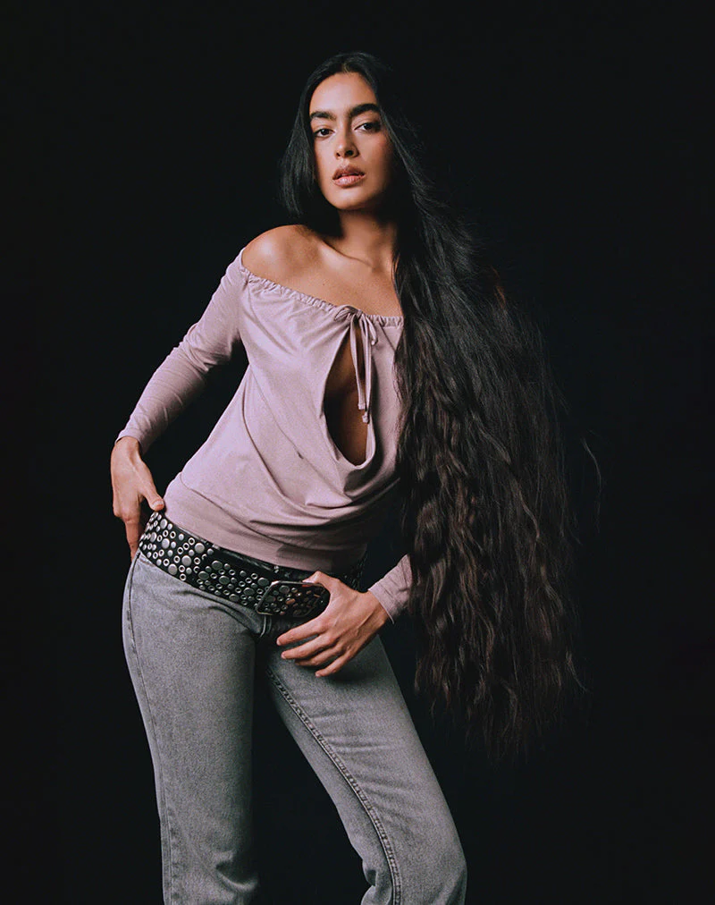 Sore Long Sleeve Cowl Top in Jersey Dusty Mauve - Image 4