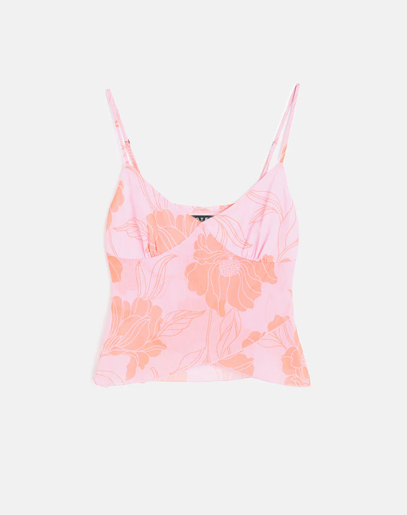 Sorira Flare Top in Floral Pink and Orange - Image 2