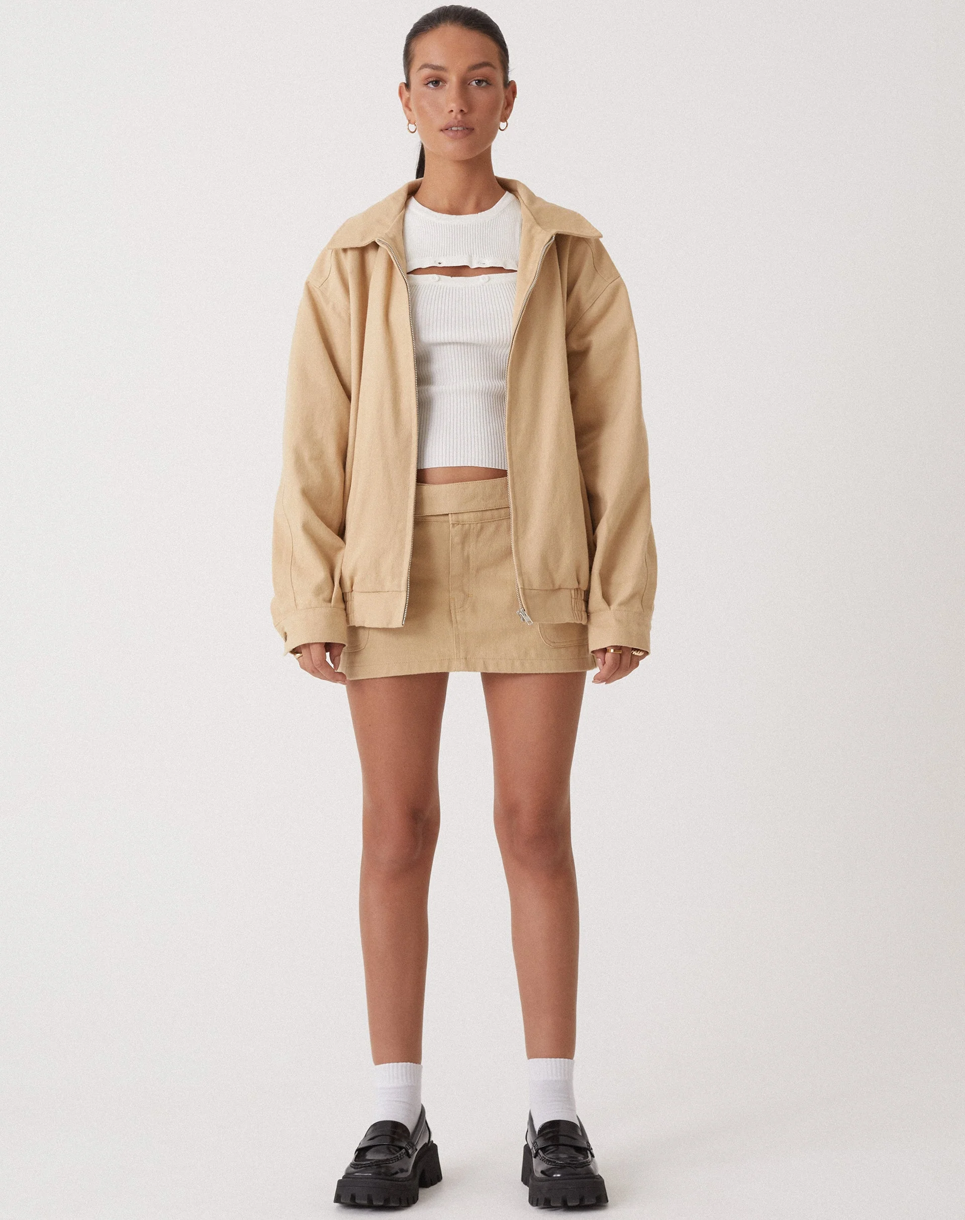 MOTEL X OLIVIA NEILL Stina Cargo Micro Skirt in Tan - Image 5