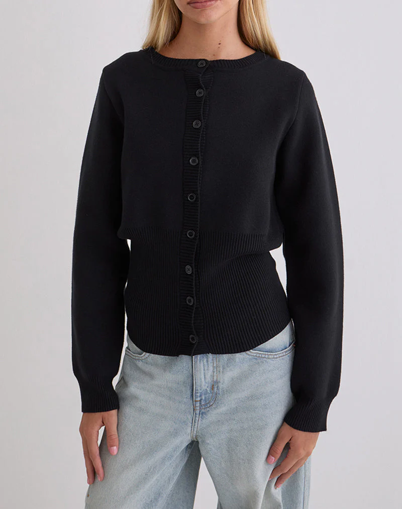 Subra Long Sleeve Cardigan in Black - Image 2