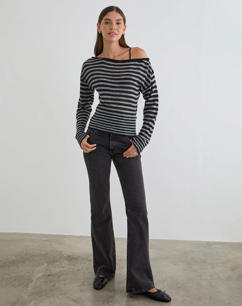 Suena Asymmetric Jumper in Stripe Black and Grey - Image 4