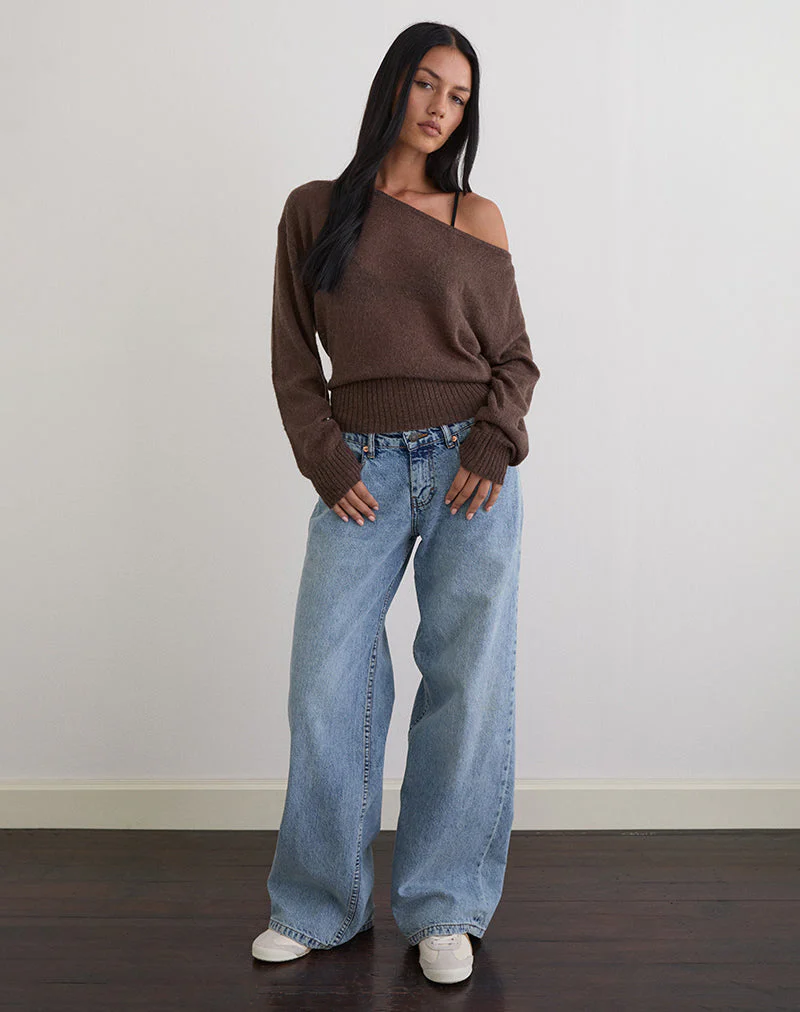 Suena Asymmetric Jumper in Knit Dark Chocolate - Image 2
