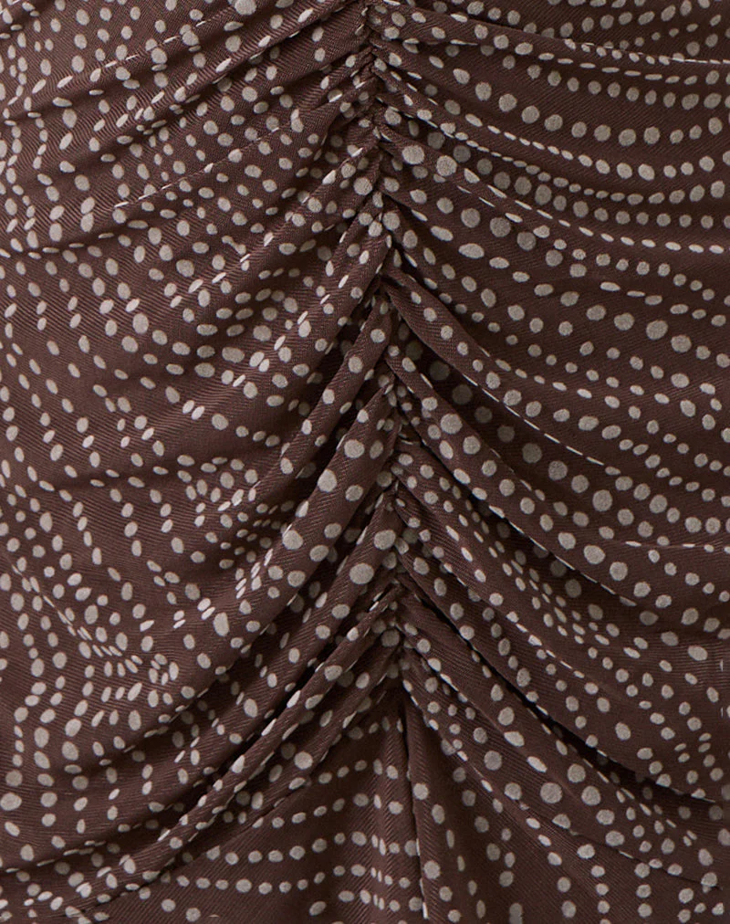 Sumiko Mini Dress in Abstract Polka Flock Brown - Image 5