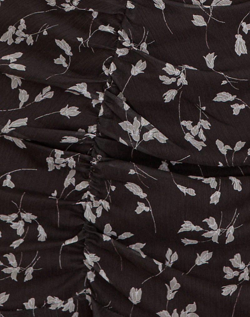 Sumiko Mini Dress in Flower Chiffon Brown - Image 5