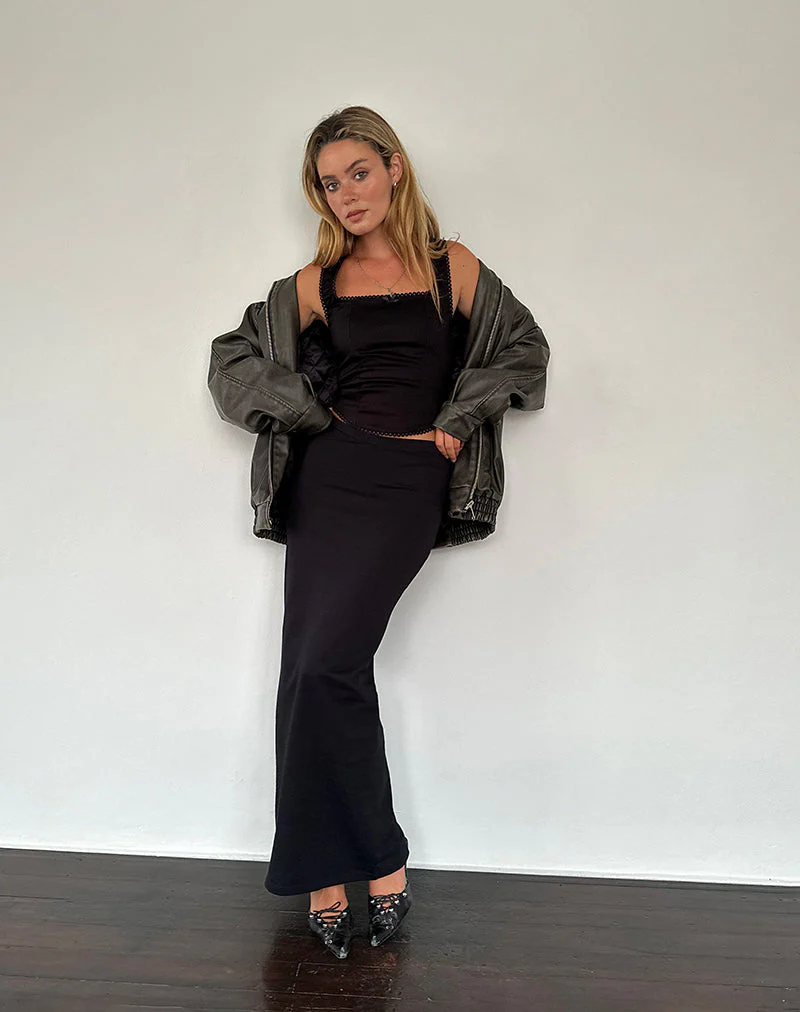 Sunadia V Maxi Skirt in Black Lycra - Image 3