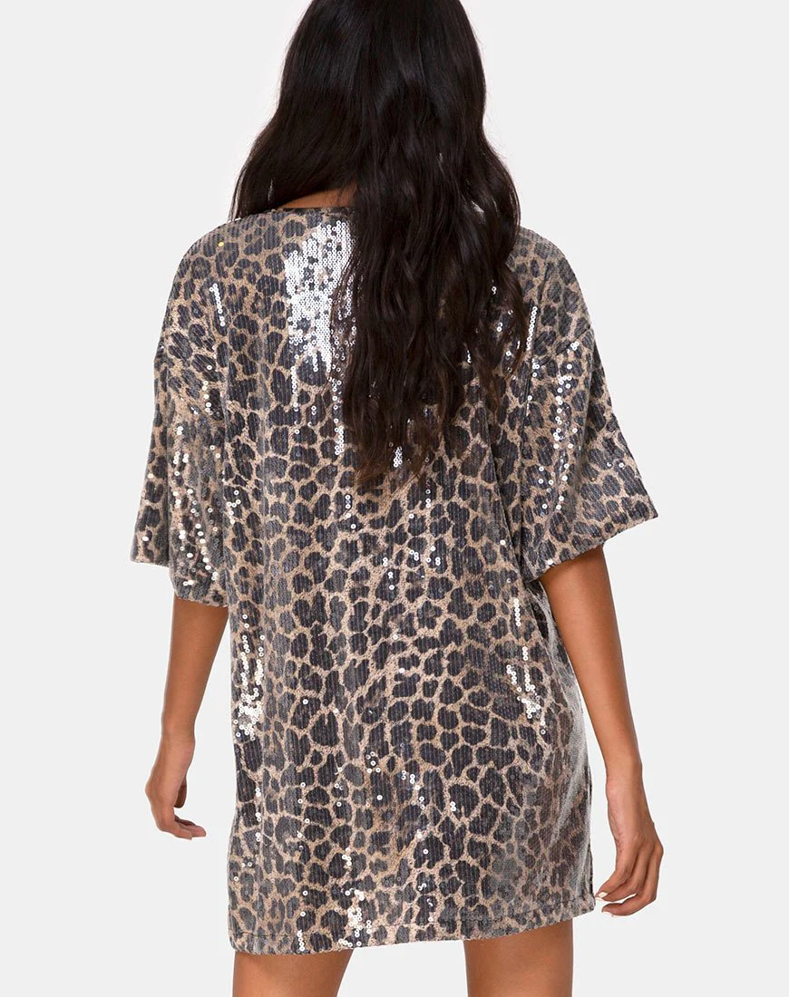 Sunny Kiss Oversize Tee in Leopard with Clear Sequin - Image 2