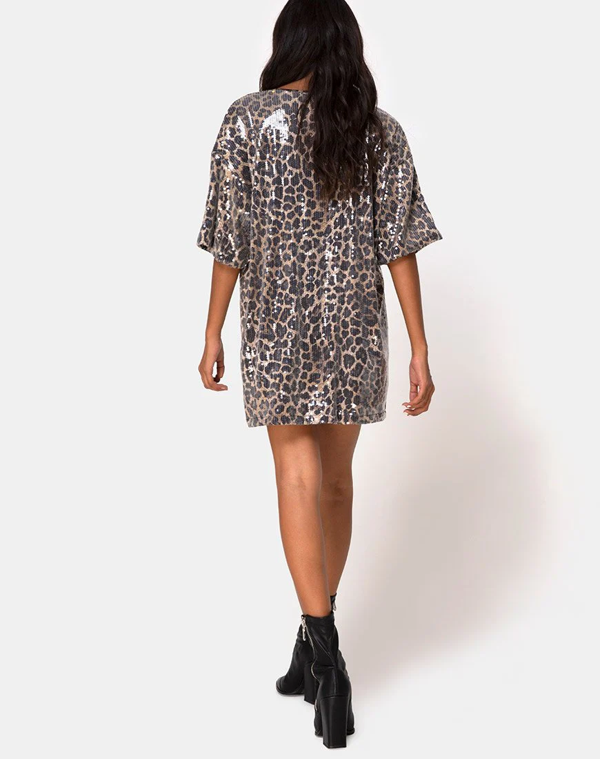 Sunny Kiss Oversize Tee in Leopard with Clear Sequin - Image 4