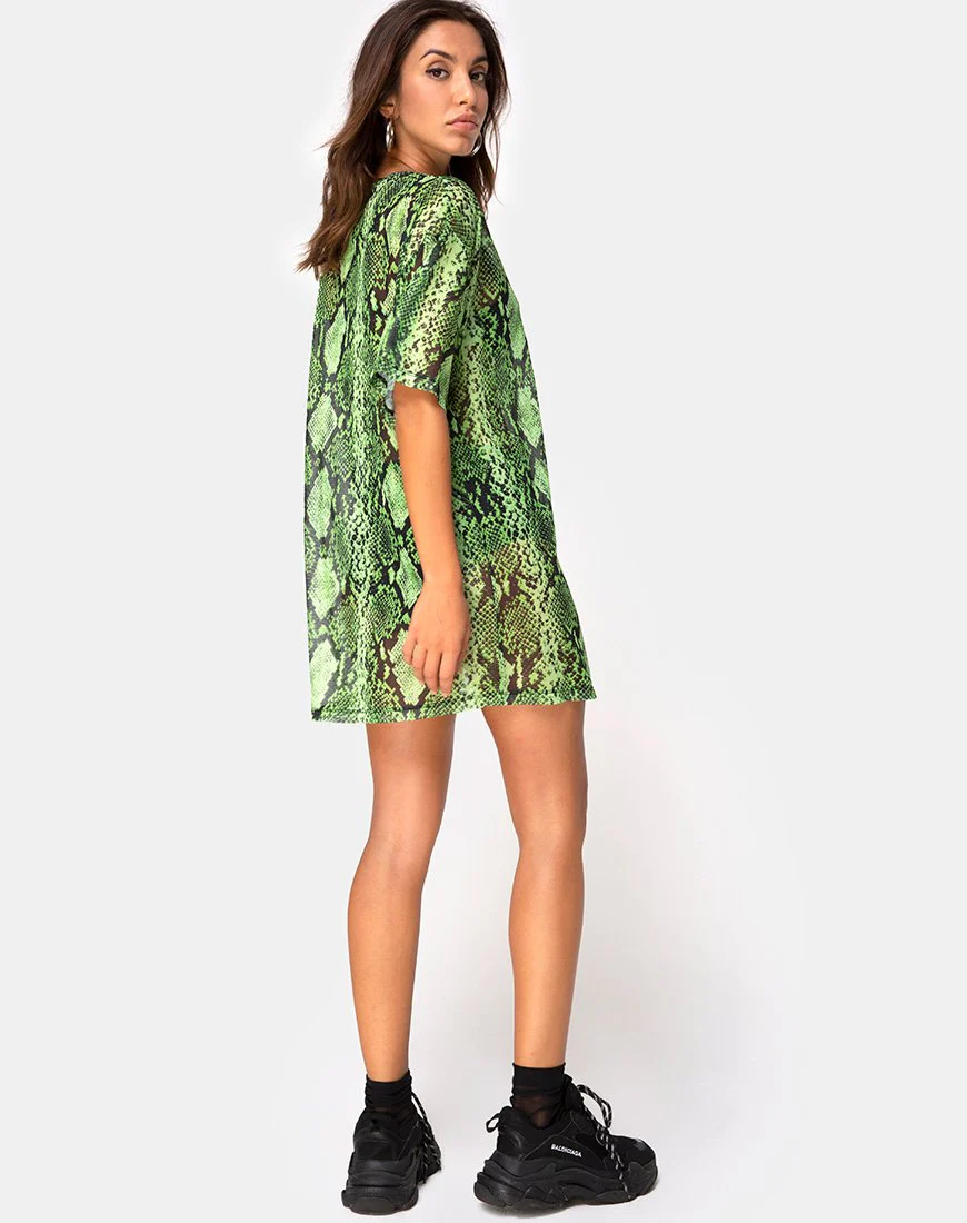 Sunny Kiss Oversize Tee in Slime Lime Snake Mesh - Image 4