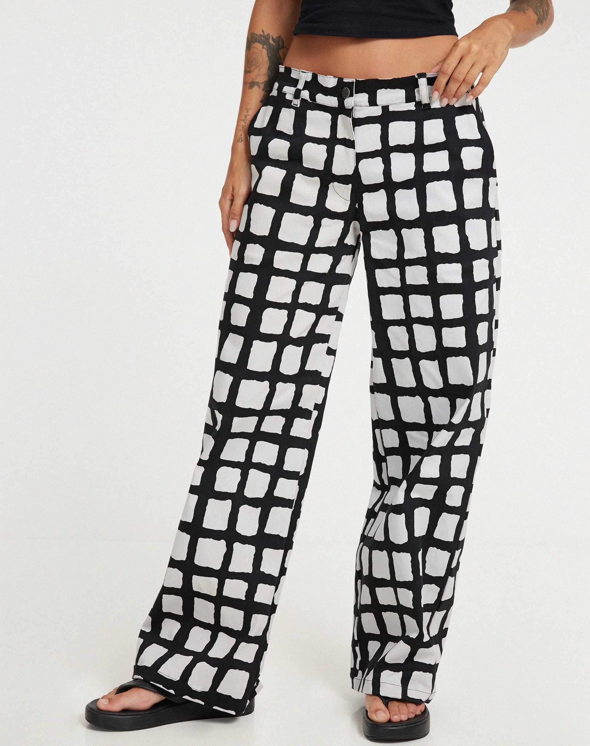 Suri Wide Leg Trousers in Mono Painted Check Black - Image 3