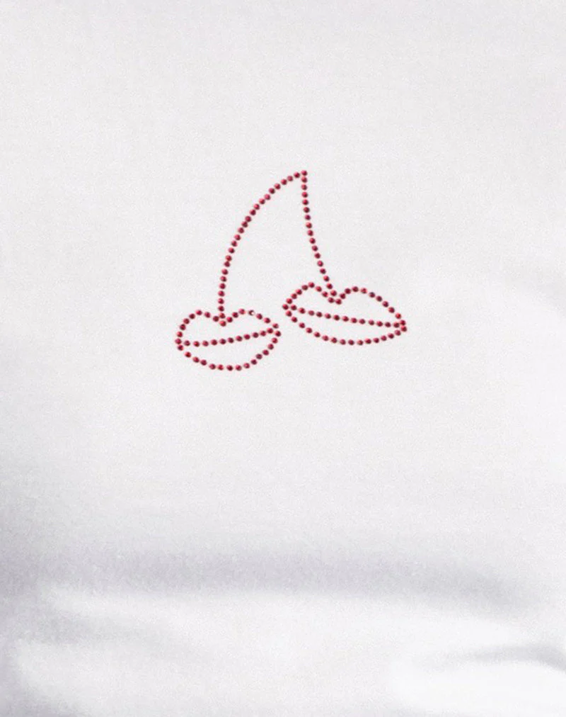 Sutin Baby Tee in White with Red Cherry Lips Hotfix - Image 6